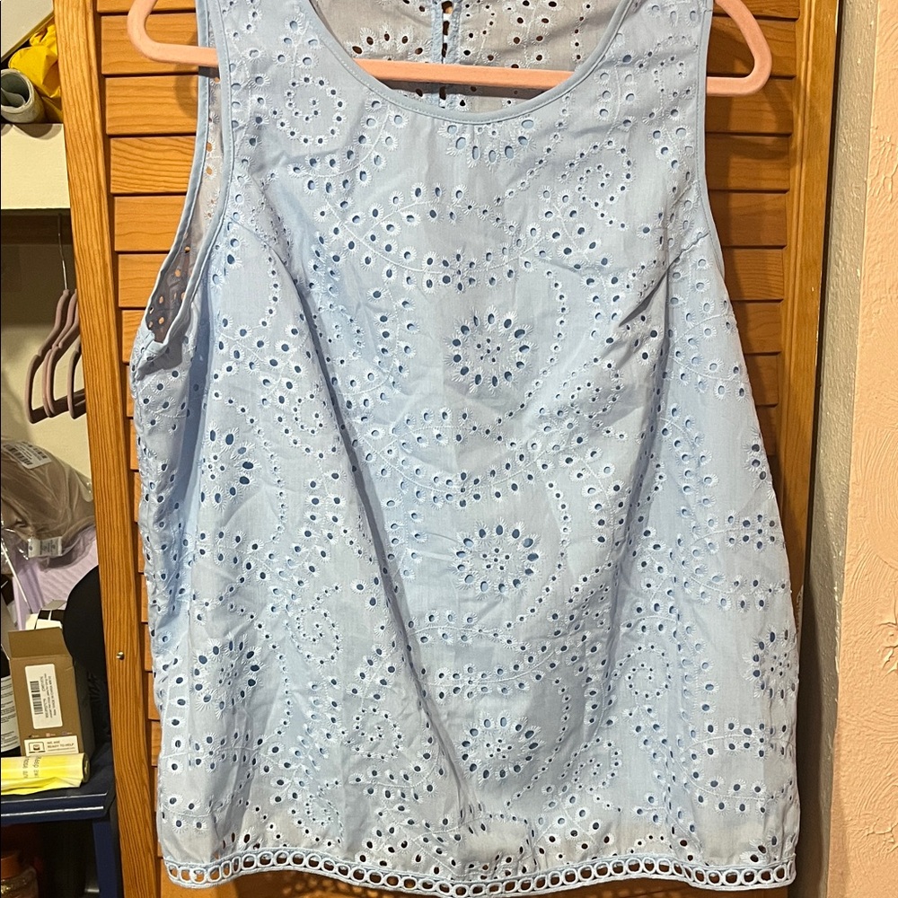 Elegant Light Blue Eyelet Tank Top